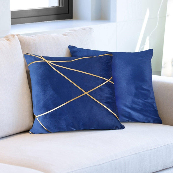 Vancouver Geometric Stitch Velvet Navy Cushion Covers 17'' x 17'' -  - Ideal Textiles