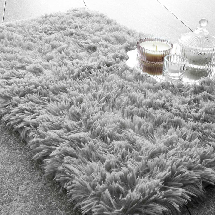 Cuddly Super Soft Fluffy Bath Mat Silver -  - Ideal Textiles