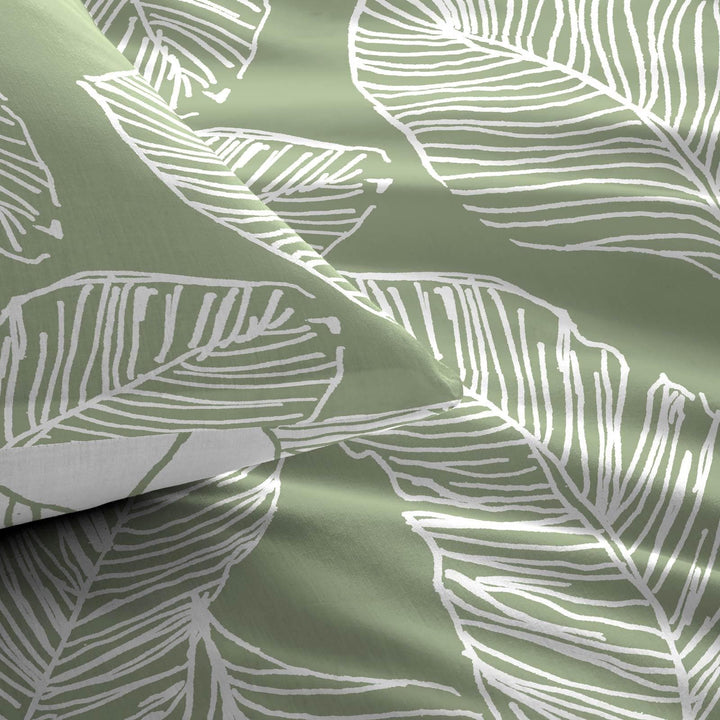 Matteo Palm Leaf Print Reversible Green Duvet Cover Set -  - Ideal Textiles