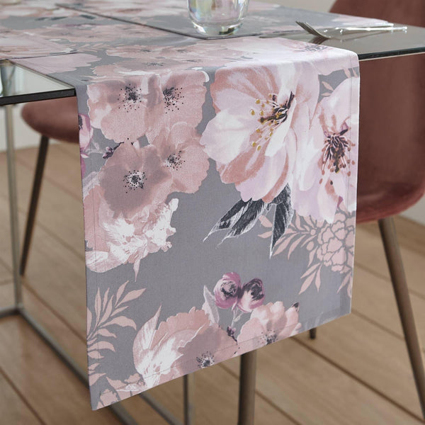 Dramatic Floral 100% Cotton Table Runner Grey -  - Ideal Textiles