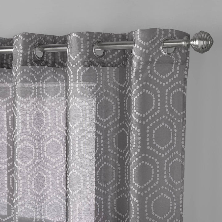 Helena Geometric Eyelet Voile Curtains Pair Grey -  - Ideal Textiles
