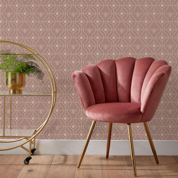 Bee Deco Gold Foil Wallpaper Blush - Ideal