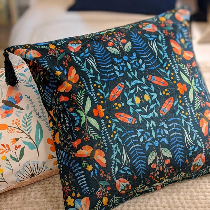 Kaleidoscopic Velvet Tasselled Blue Cushion Covers 20'' x 20'' -  - Ideal Textiles