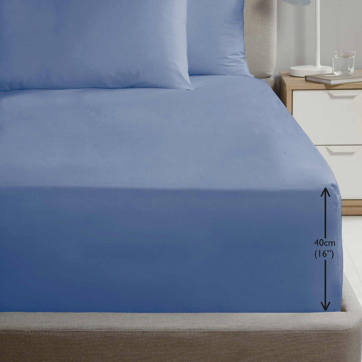 Plain Percale 38cm Extra Deep Fitted Sheets Blue -  - Ideal Textiles