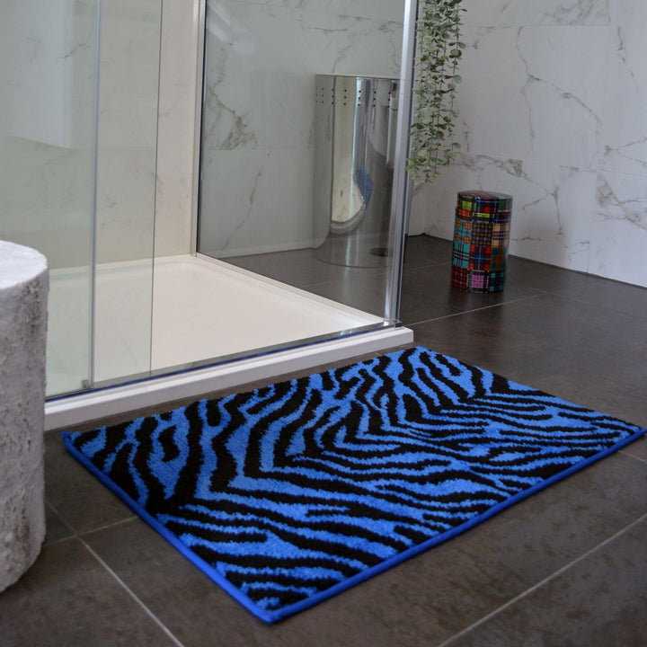 Zebra Print Non-Slip Bath Mat Blue -  - Ideal Textiles