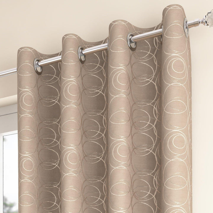 Saturn Woven Metallic Lined Eyelet Curtains Natural -  - Ideal Textiles