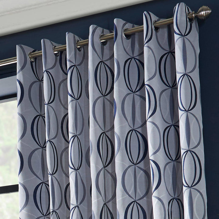 Omega Geometric Jacquard Lined Eyelet Curtains Navy -  - Ideal Textiles