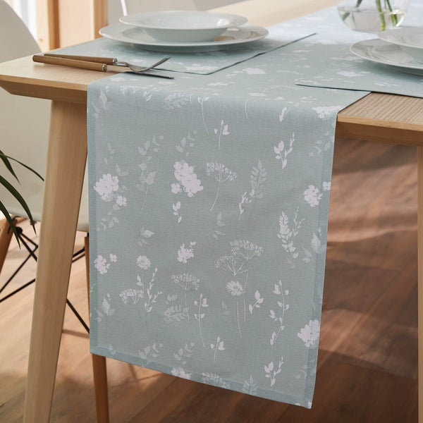 Meadowsweet Floral 100% Cotton Table Runner Green - Ideal
