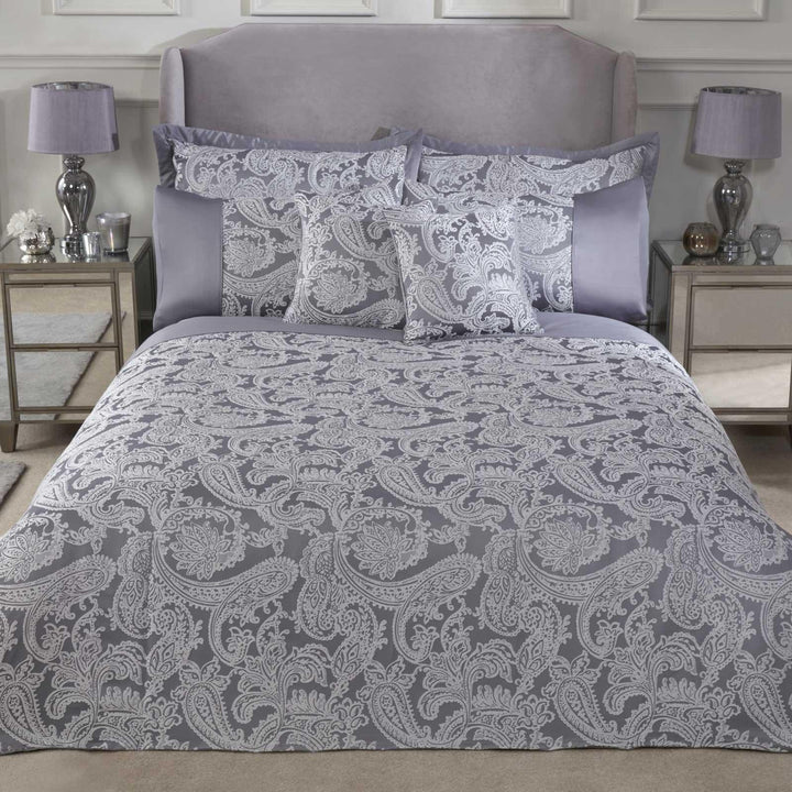 Duchess Paisley Jacquard Sateen Silver Duvet Cover Set - Single - Ideal Textiles