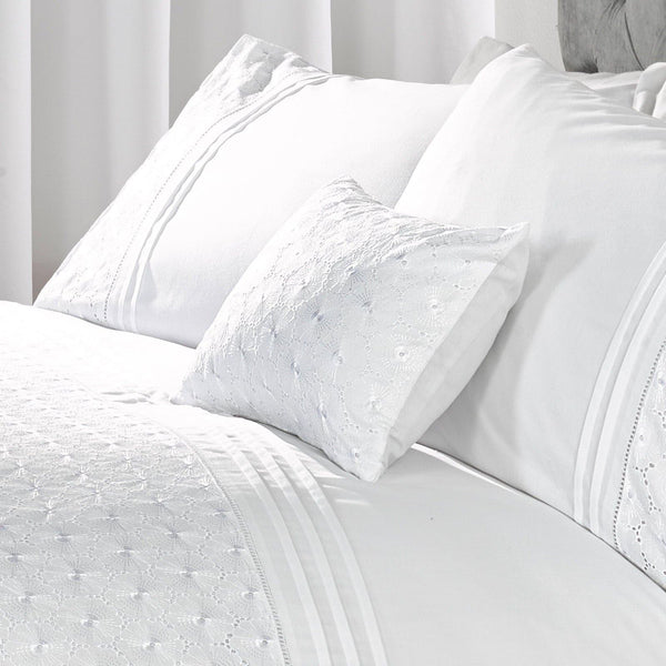 Everdean Lace Pin-Tuck White Filled Boudoir Cushion -  - Ideal Textiles