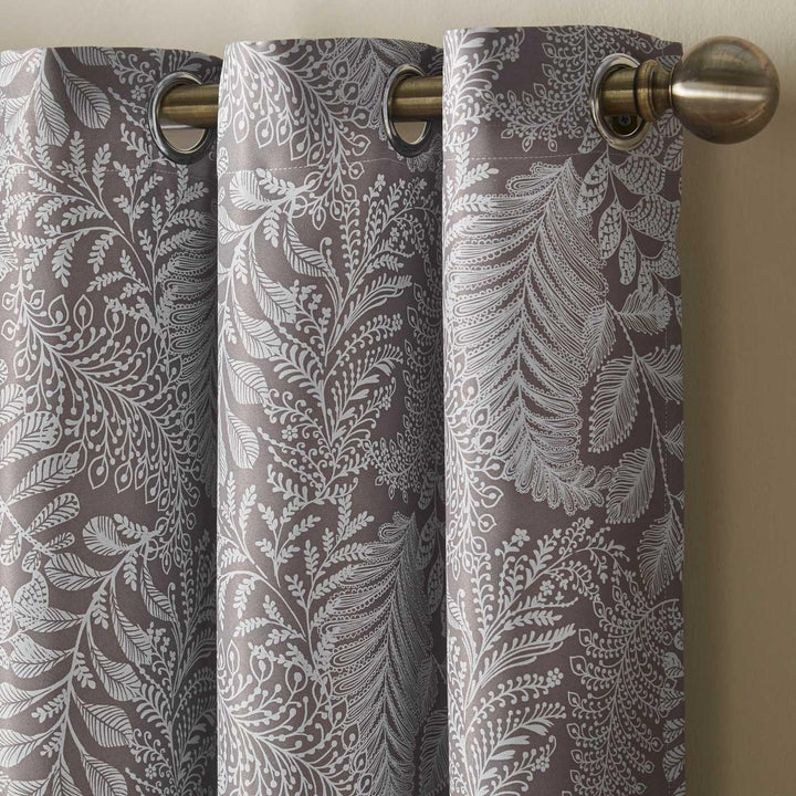 Ferndown Leaf Thermal Blockout Eyelet Curtains Latte -  - Ideal Textiles