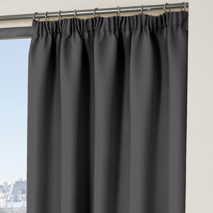 Cali Plain Thermal Blackout Tape Top Curtains Charcoal -  - Ideal Textiles