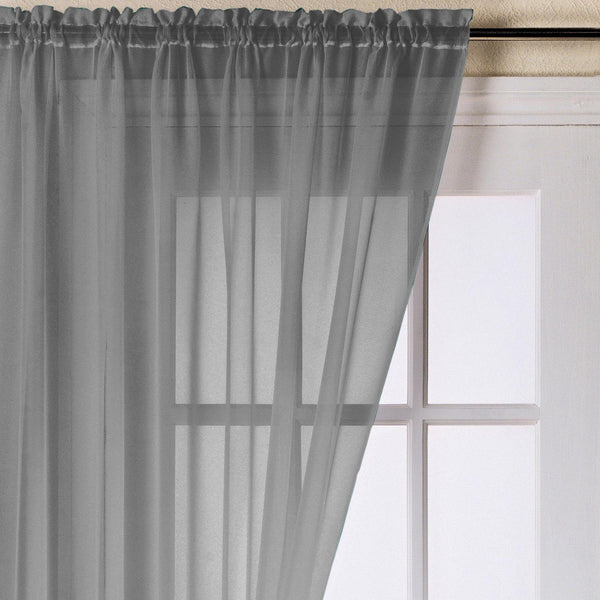 Trent Sheer Voile Curtain Panels Pewter - 59'' x 48'' - Ideal Textiles