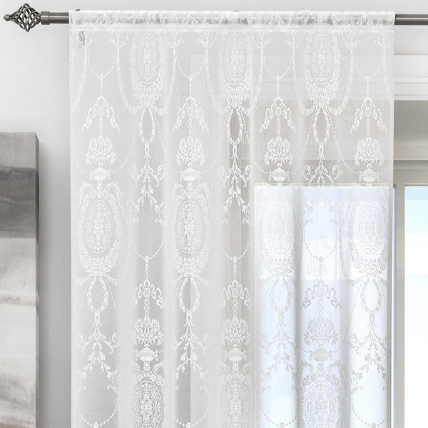 Holly Vintage Lace Voile Curtain Panels White - 54'' x 54'' - Ideal Textiles
