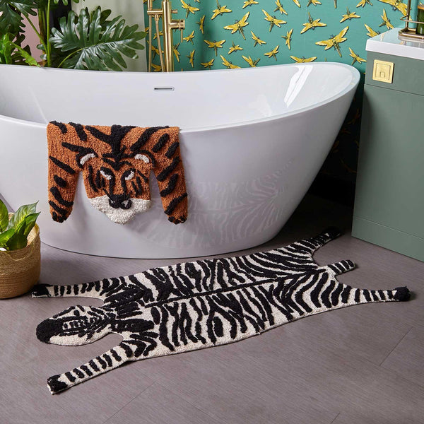 Zebra Shaped Cotton Bath Mat Black & White - Ideal