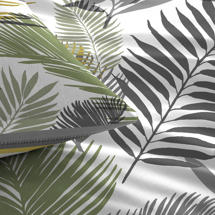 Tropical Palm Leaf Reversible Stripe Ochre Duvet Cover Set -  - Ideal Textiles