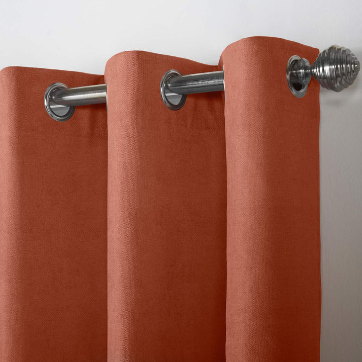 Velvet Chenille Lined Eyelet Curtains Orange -  - Ideal Textiles