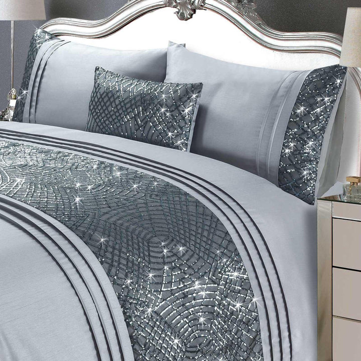 Charleston Glitter Sparkle Grey Duvet Cover Set -  - Ideal Textiles