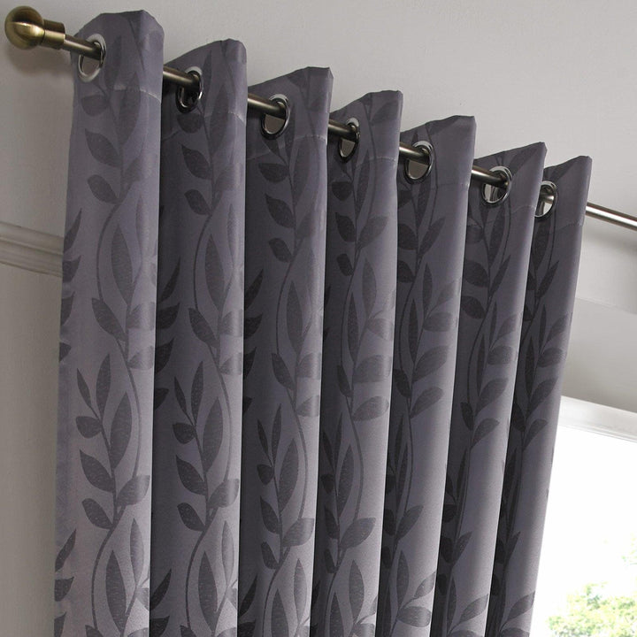 Tivoli Leaf Jacquard Lined Eyelet Curtains Silver -  - Ideal Textiles