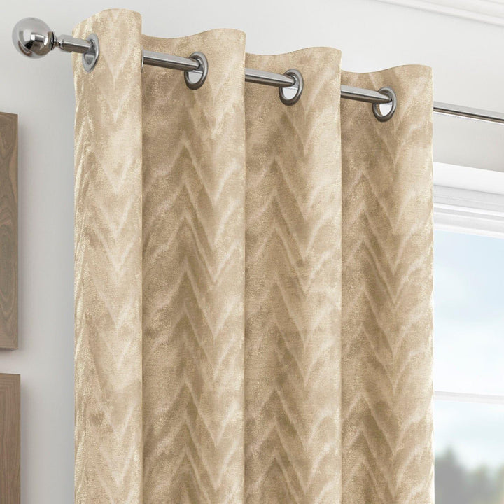 Chevron Chenille Lined Eyelet Curtains Natural -  - Ideal Textiles