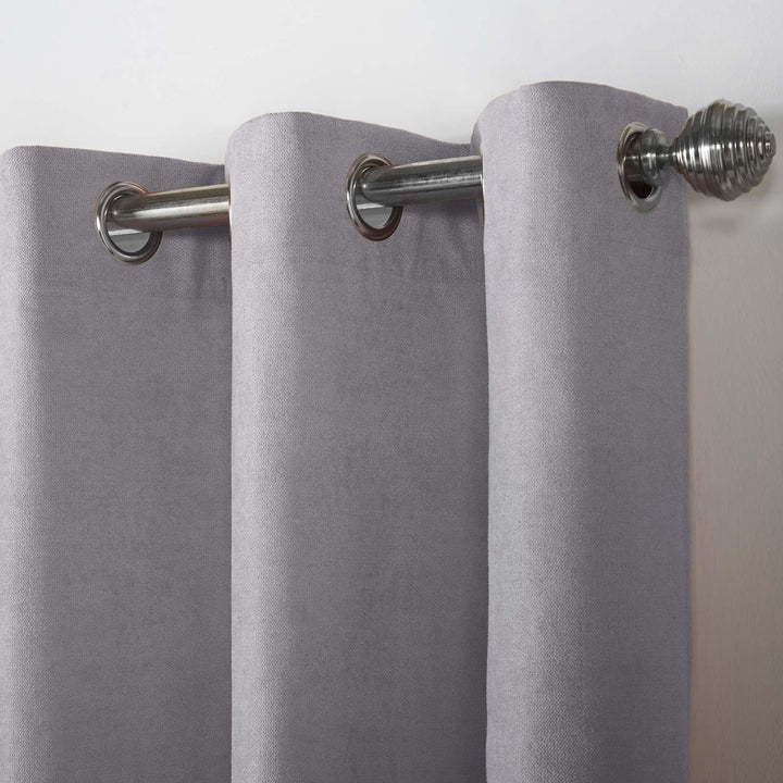 Velvet Chenille Lined Eyelet Curtains Silver -  - Ideal Textiles