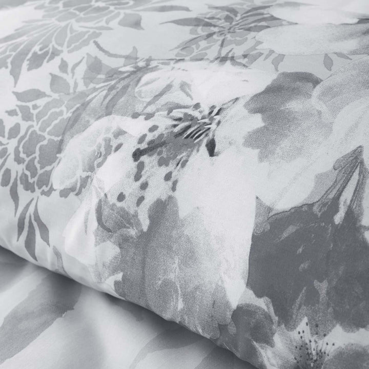 Dramatic Floral Peony Print Silver & Grey Duvet Cover Set -  - Ideal Textiles
