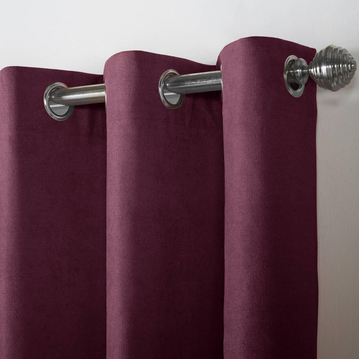 Velvet Chenille Lined Eyelet Curtains Aubergine -  - Ideal Textiles