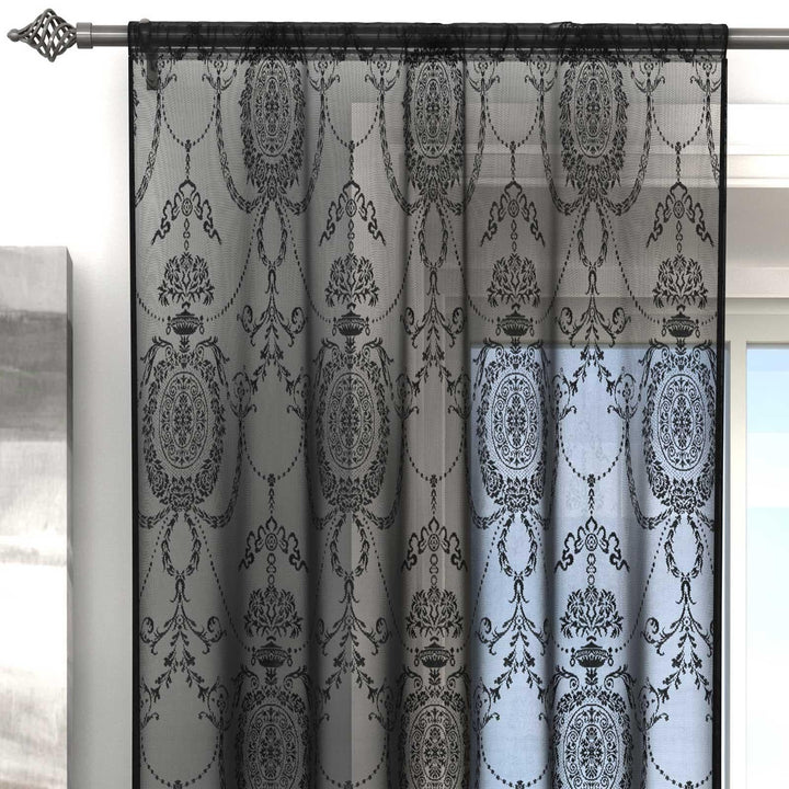 Holly Vintage Lace Voile Curtain Panels Black - 54'' x 54'' - Ideal Textiles