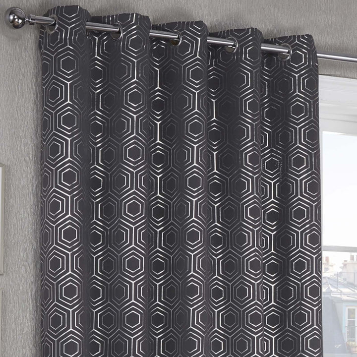 Hartford Geometric Thermal Blackout Eyelet Curtains Charcoal - Ideal