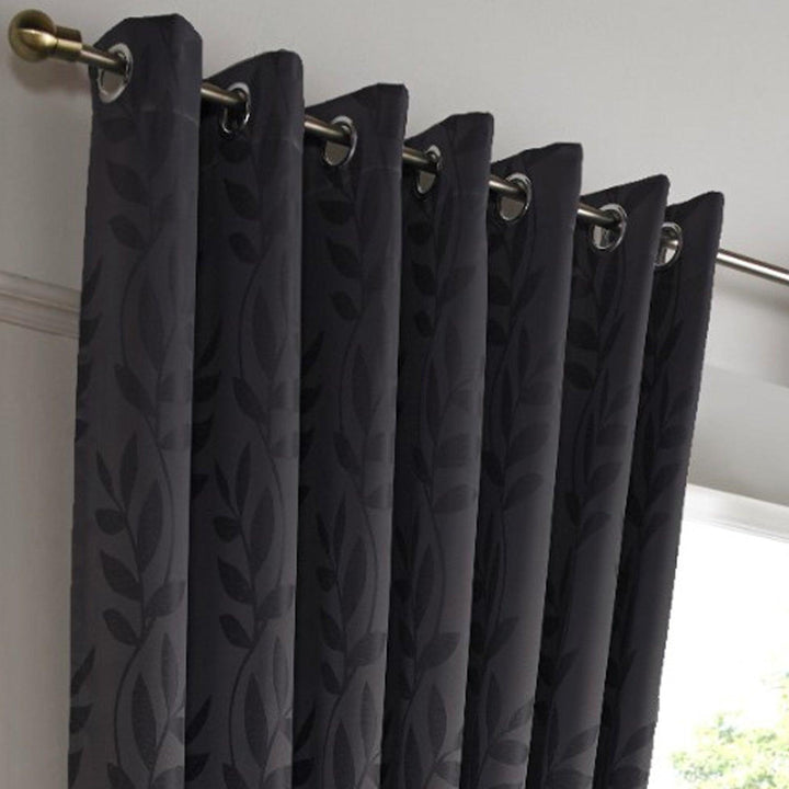Tivoli Leaf Jacquard Lined Eyelet Curtains Charcoal -  - Ideal Textiles