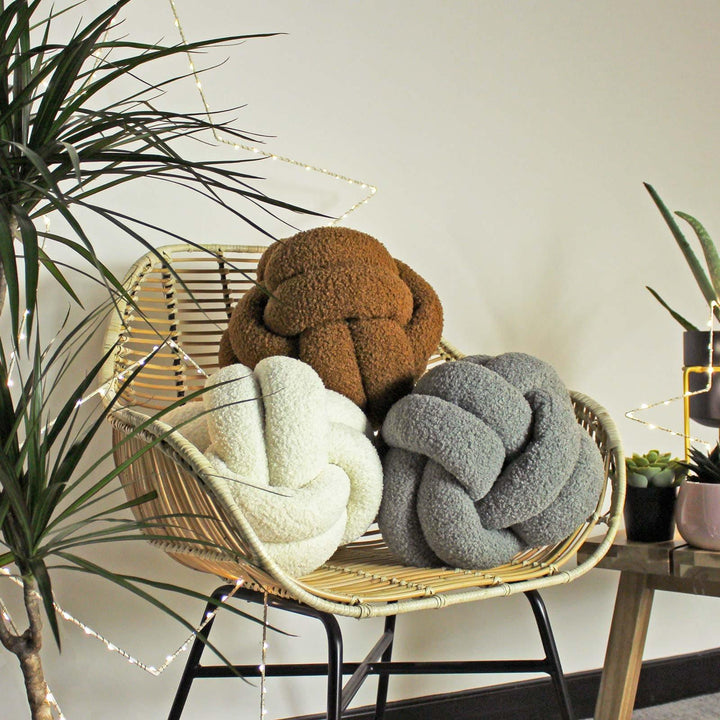 Boucle Knot Fleece Ginger Throw Cushion -  - Ideal Textiles