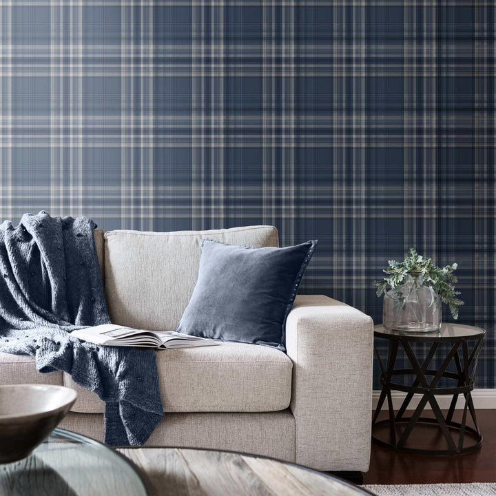 Kelso Check Wallpaper Navy - Ideal