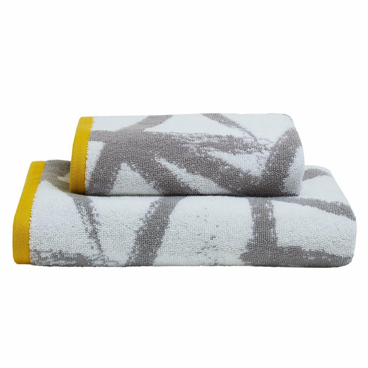 Leda 100% Cotton Jacquard Towel Grey & Ochre - Ideal