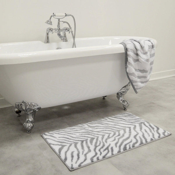 Zebra Print Jacquard Non-Slip Bath Mat Grey -  - Ideal Textiles