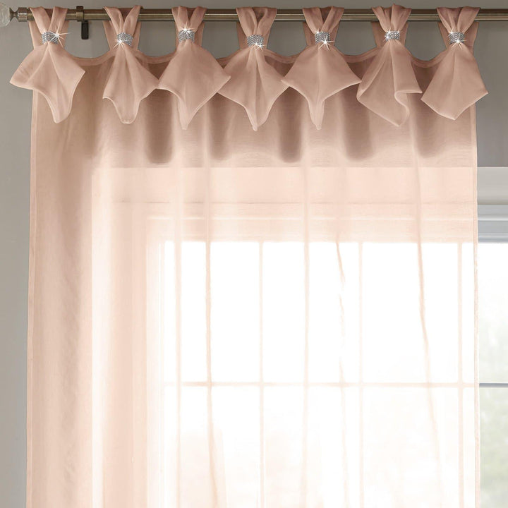 Tiara Diamante Tab Top Voile Curtain Panels Blush Pink - 57'' x 72'' - Ideal Textiles