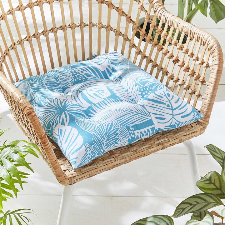 Tropical Leaves Water Resistant Seat Pads Teal -  - Ideal Textiles