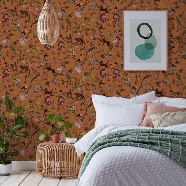 Exotic Wildlings Wallpaper Warm Sienna - Ideal