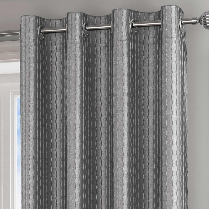 Madison Wave Lined Eyelet Curtains Silver -  - Ideal Textiles