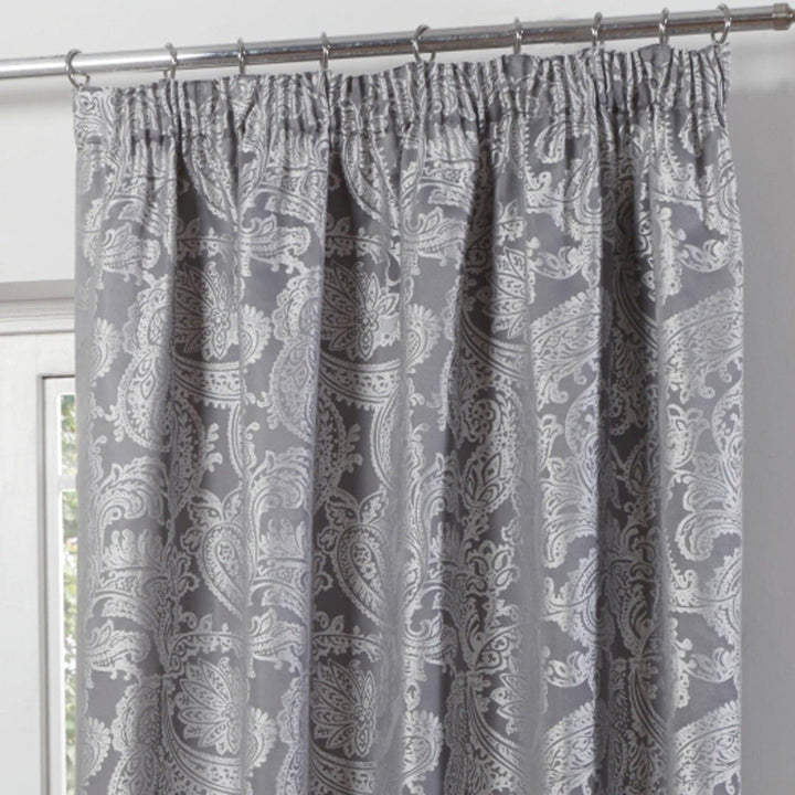 Duchess Paisley Jacquard Lined Tape Top Curtains Silver -  - Ideal Textiles