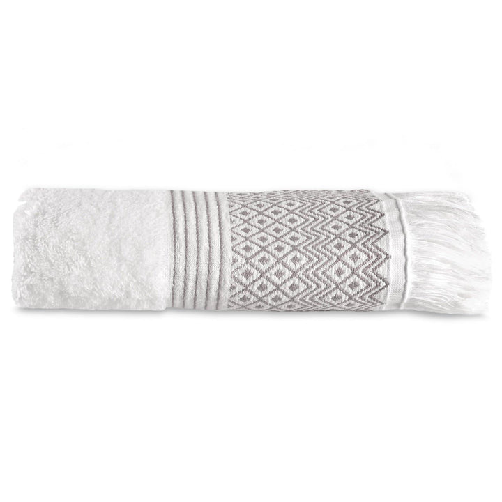 Diamond Jacquard Tassel Cotton Towel White & Grey - Hand Towel - Ideal Textiles