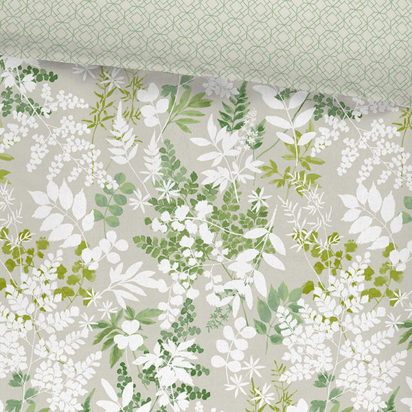 Delamere Botanical Leaf Reversible Green Duvet Cover Set -  - Ideal Textiles