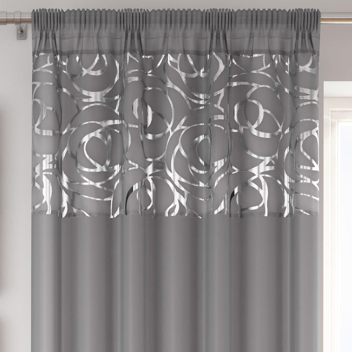 Arran Metallic Voile Curtain Panels Silver - 57'' x 48'' - Ideal Textiles