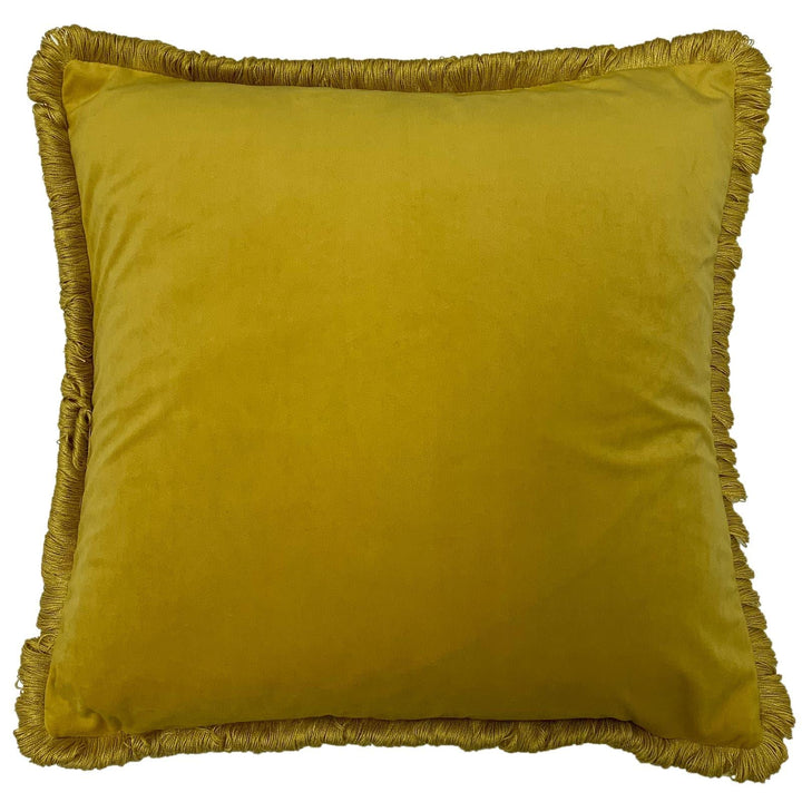 Fleura Fringed Floral Velvet Ochre Cushion Covers 20'' x 20'' -  - Ideal Textiles