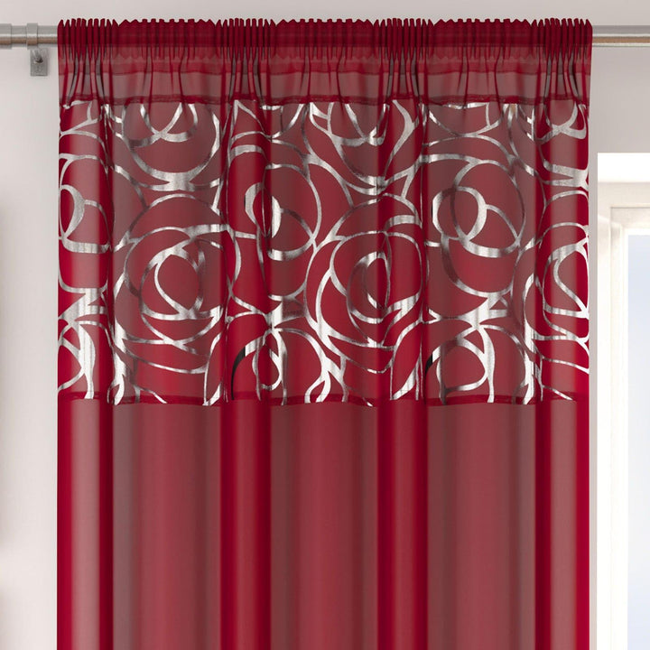 Arran Metallic Voile Curtain Panels Red - 57'' x 48'' - Ideal Textiles
