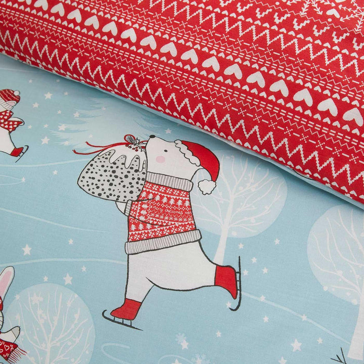 Skating Fun Reversible Christmas Duck Egg Duvet Cover Set -  - Ideal Textiles