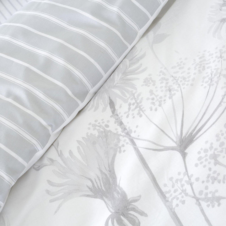 Meadowsweet Floral Silhouette Reversible White & Grey Duvet Cover Set - Ideal