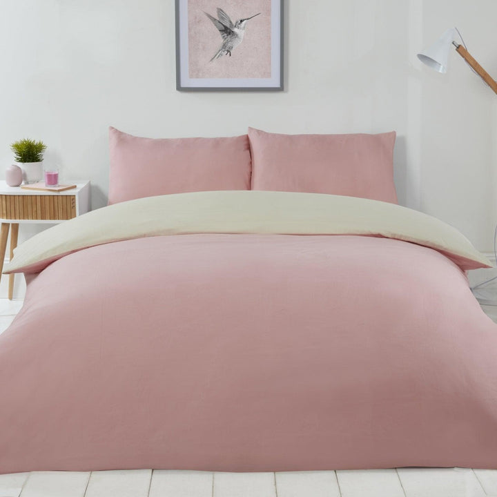 Lyla Reversible Cream & Blush Pink Duvet Cover Set -  - Ideal Textiles