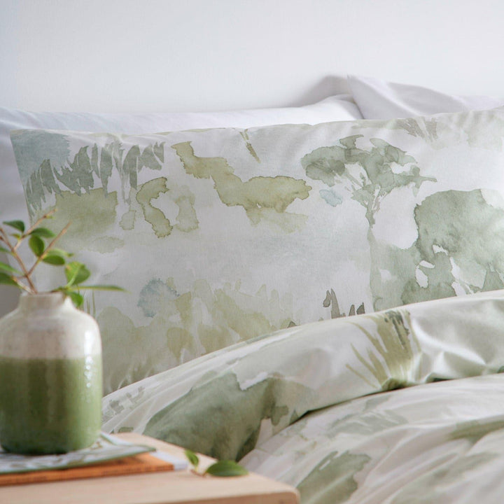 Edale Watercolour 100% Cotton Green Duvet Cover Set - Ideal