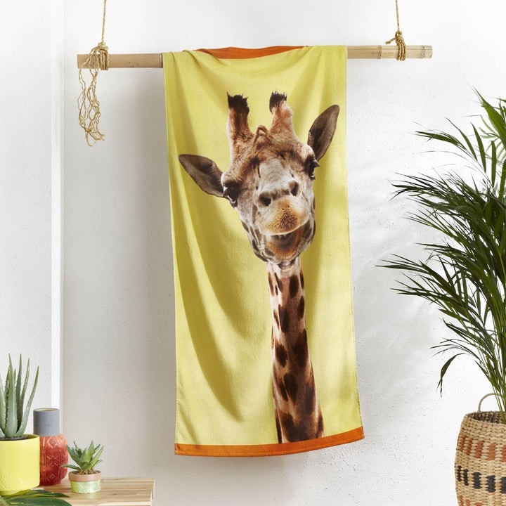 Giraffe Yellow Cotton Beach Towel -  - Ideal Textiles