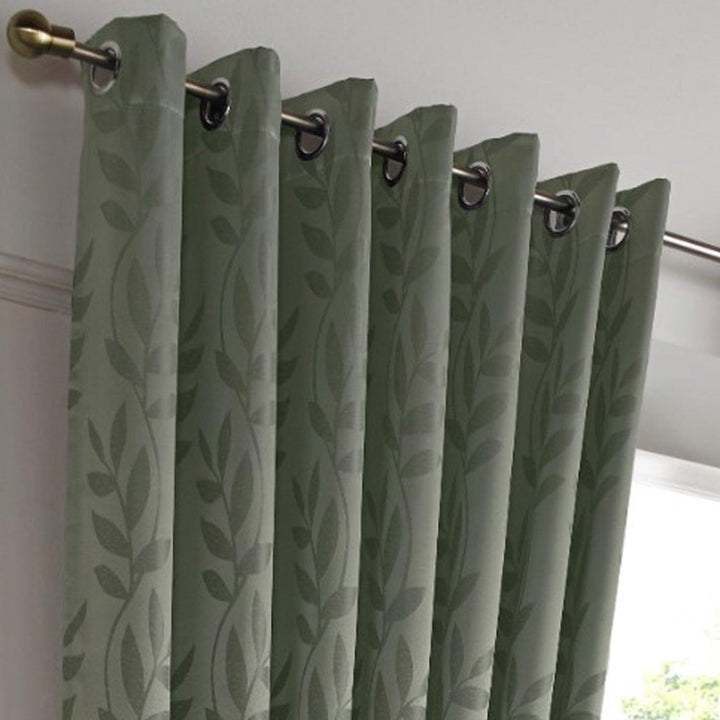 Tivoli Leaf Jacquard Lined Eyelet Curtains Sage -  - Ideal Textiles